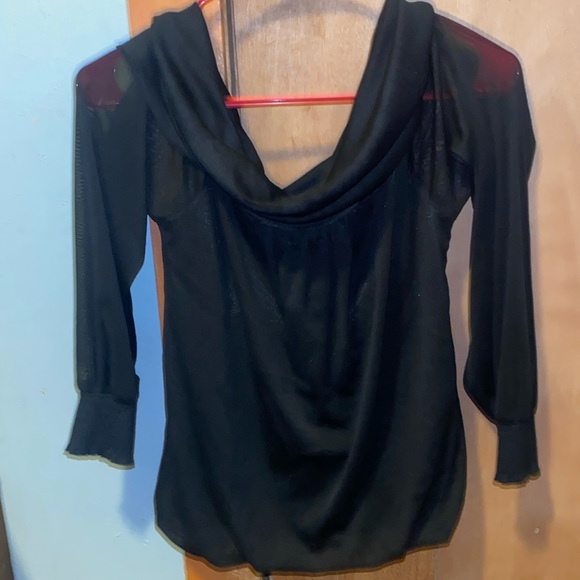 Black sheer cowl neck 3/4 sleeve blouse size small - Picture 2 of 10